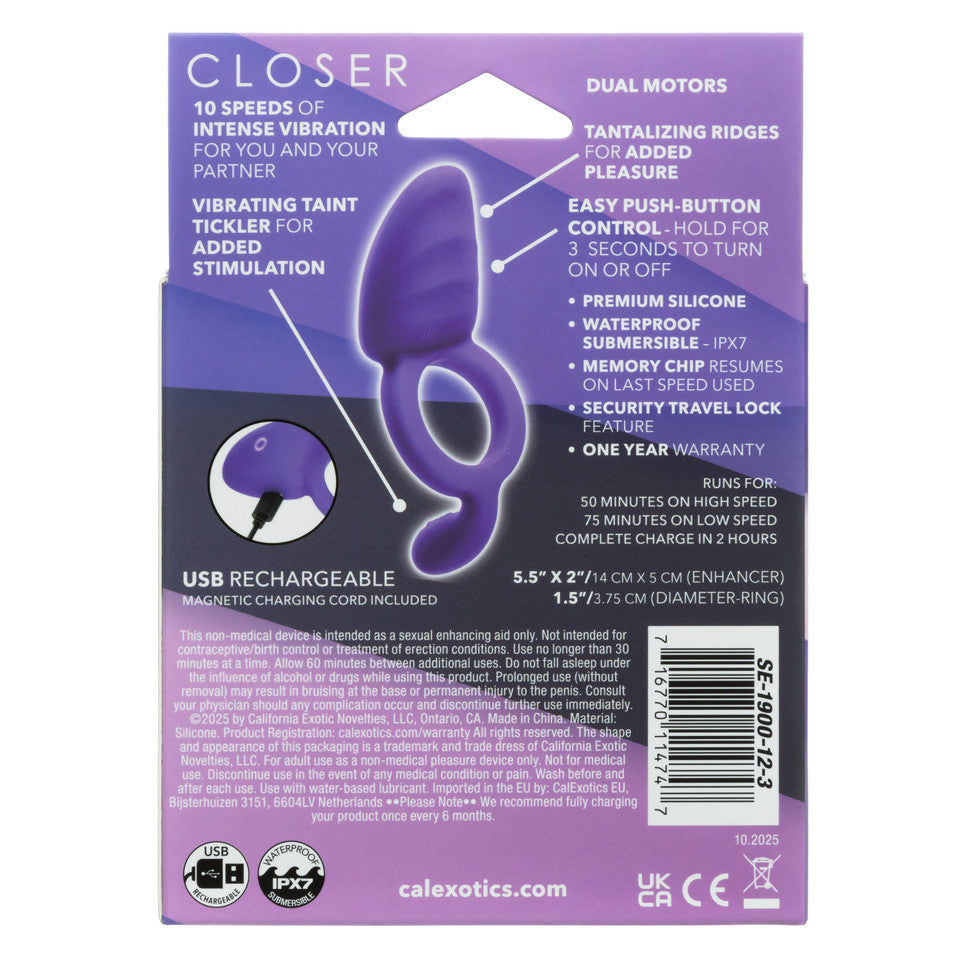 CalExotics - Vòng rung đeo dương vật Closer Ring Passion có thể sạc lại (Tím)