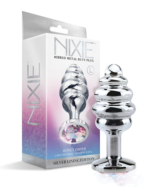 Nixie - Honey Dipper Ribbed Metal Jeweled Anal Plug (Rainbow) OT1316 CherryAffairs