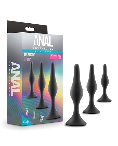 Blush Novelties - Anal Adventures Platinum Beginner Anal Plug Kit (Black) - Black