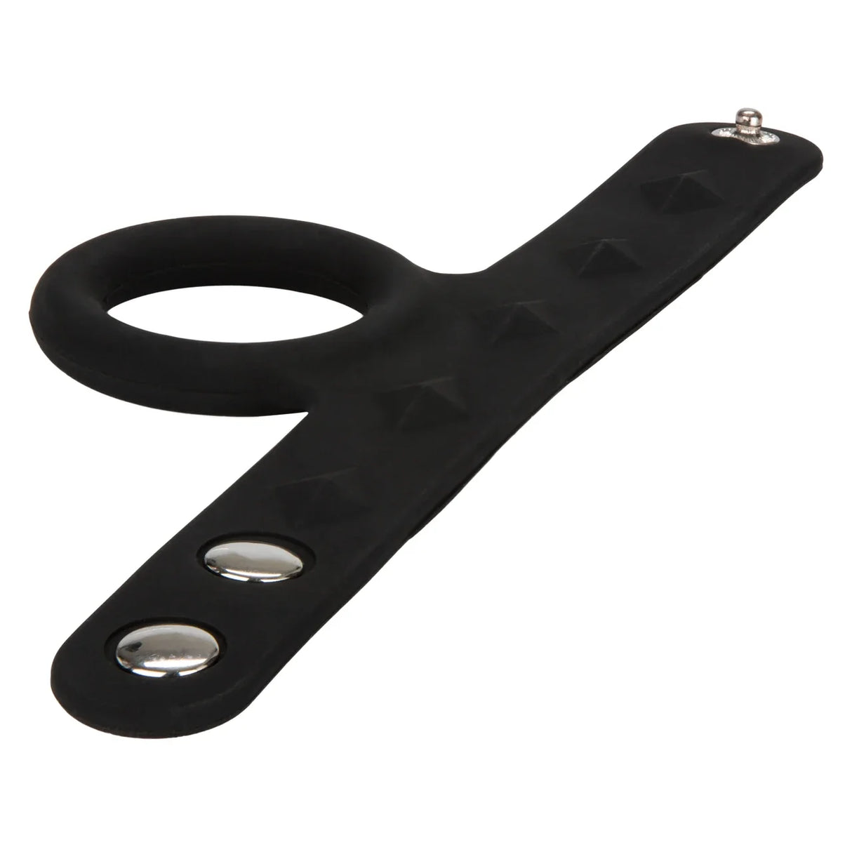 CalExotics - Silicone Tri-Snap Scrotum Support Cock Ring (Black) – product view 5