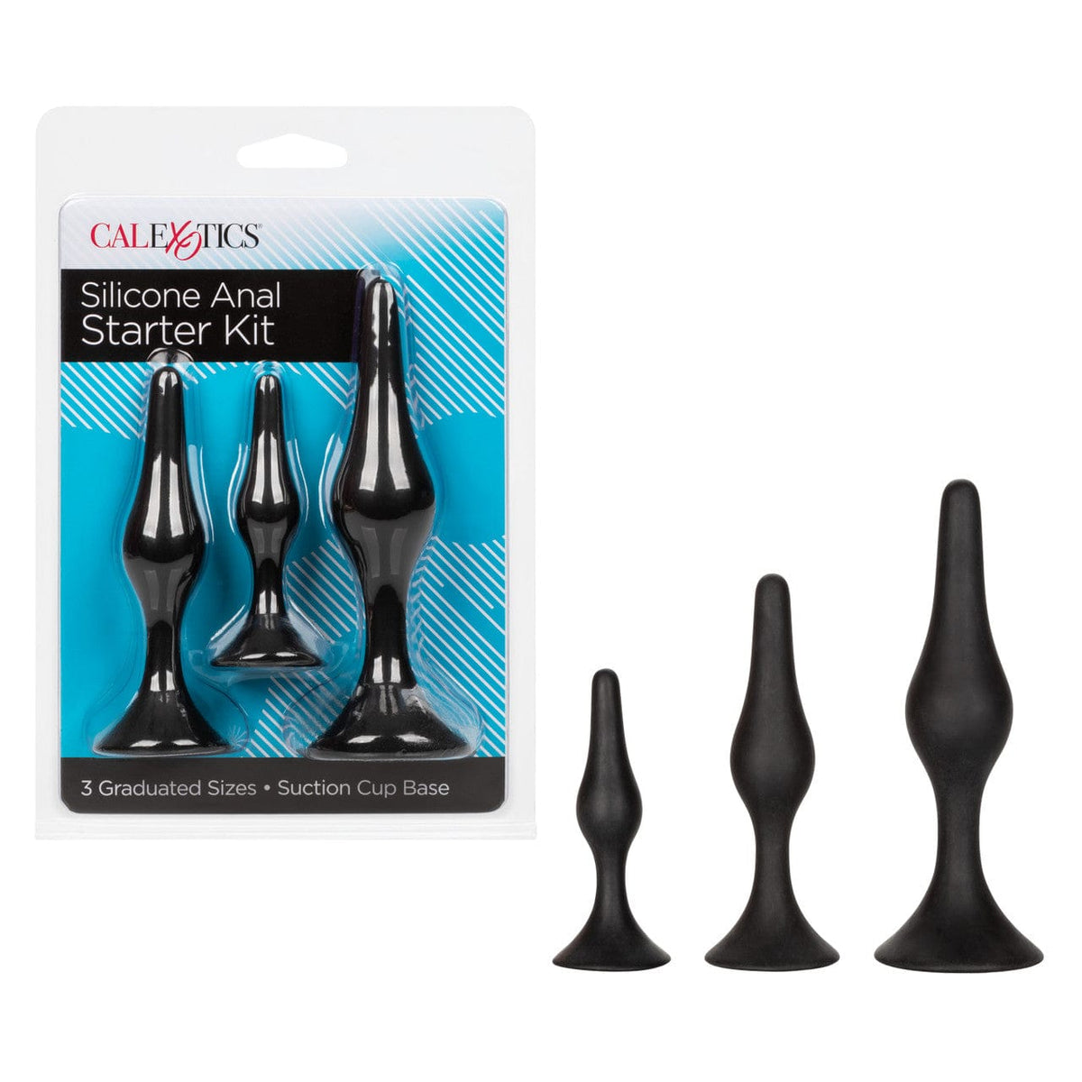 CalExotics - Silicone Graduated Anal Starter Kit with Suction Bases (Black) CE2197 CherryAffairs