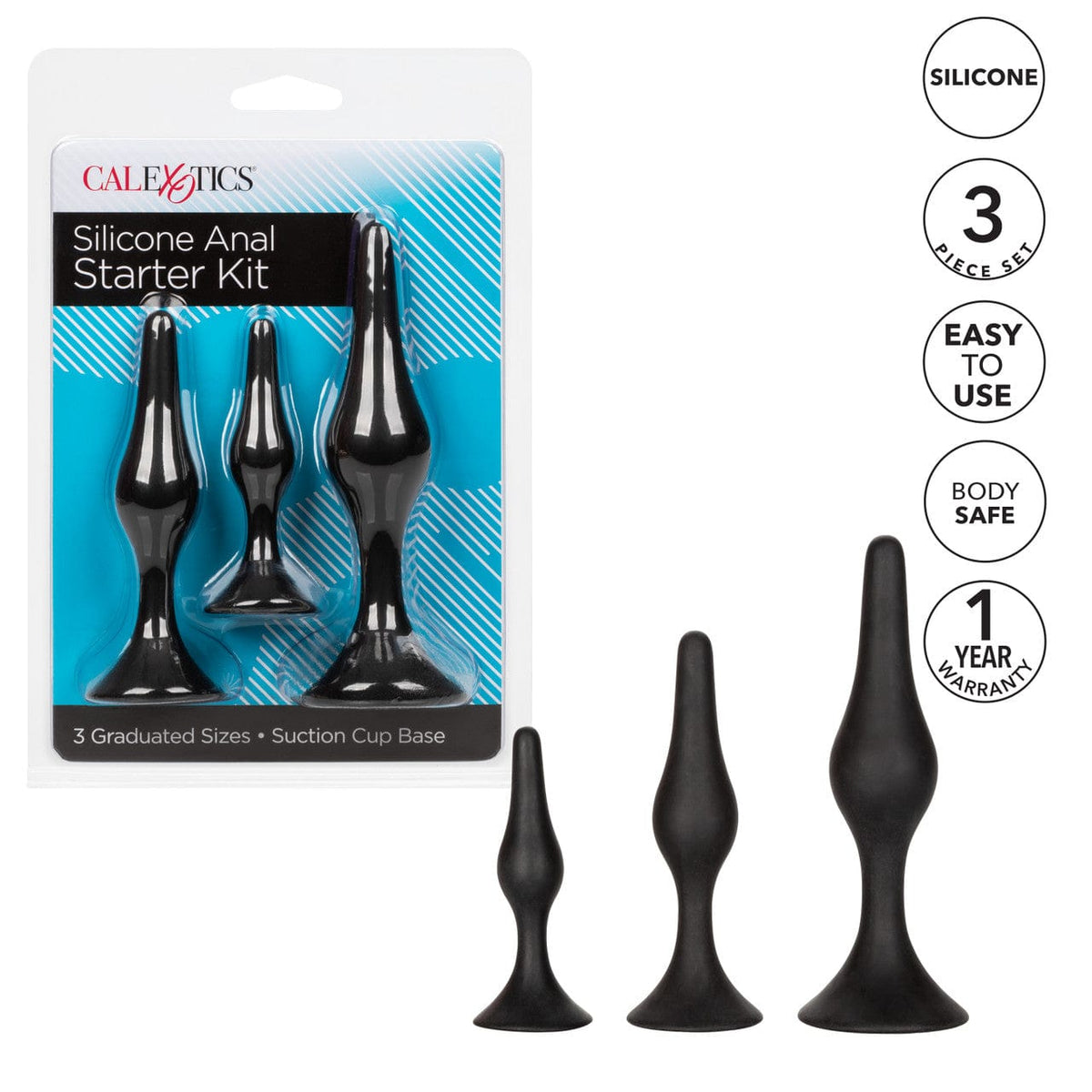 CalExotics - Silicone Graduated Anal Starter Kit with Suction Bases (Black) CE2197 CherryAffairs