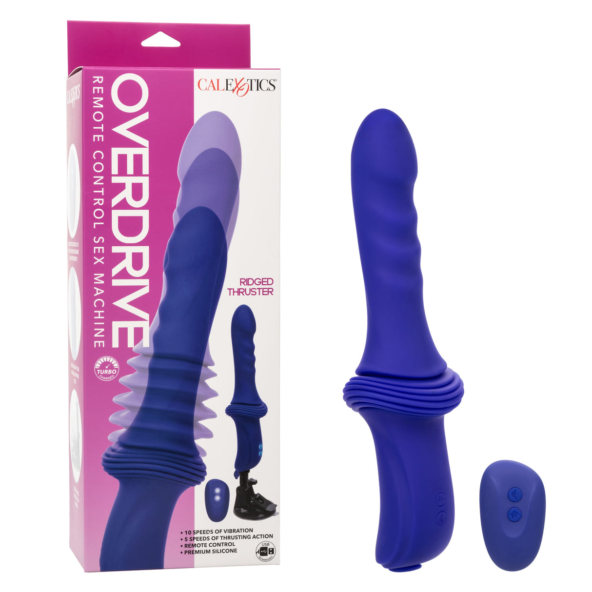 California Exotics - Overdrive Remote Control Sex Machine Ridged Thruster (Blue) CE2117 CherryAffairs