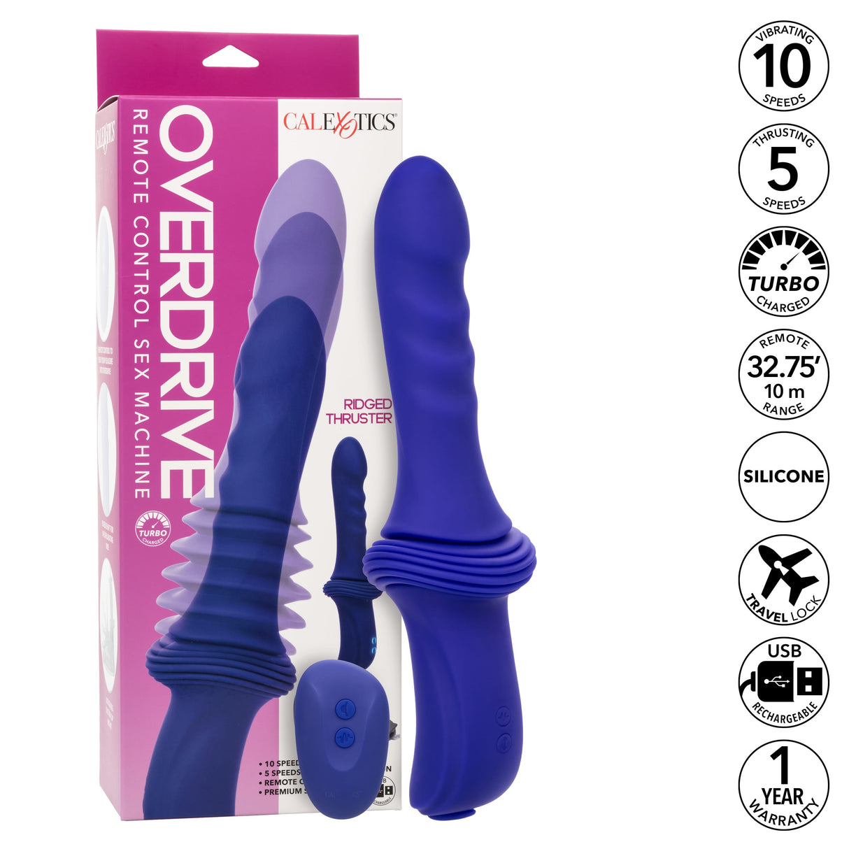 California Exotics - Overdrive Remote Control Sex Machine Ridged Thruster (Blue) CE2117 CherryAffairs