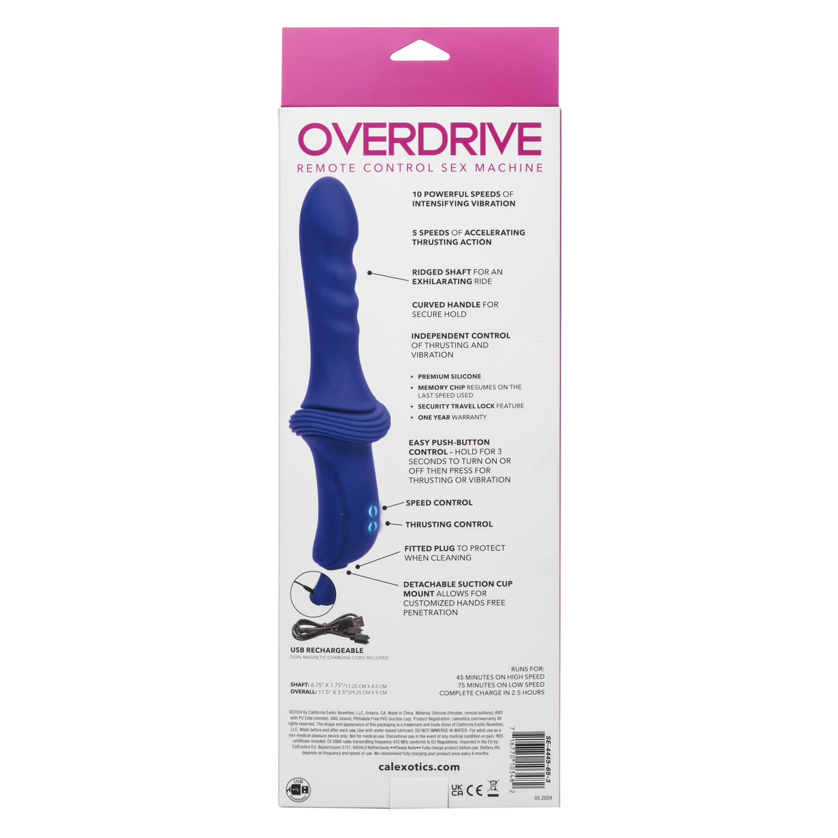 California Exotics - Overdrive Remote Control Sex Machine Ridged Thruster (Blue) CE2117 CherryAffairs
