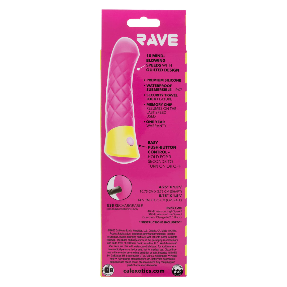 California Exotics - Rave Quilted G Spot Dildo (Pink) CE2116 CherryAffairs