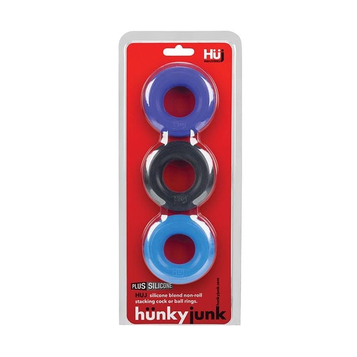 Hunky Junk - Cobalt Three Piece Stretch Cock Ring Set (Blue) OX1050 CherryAffairs