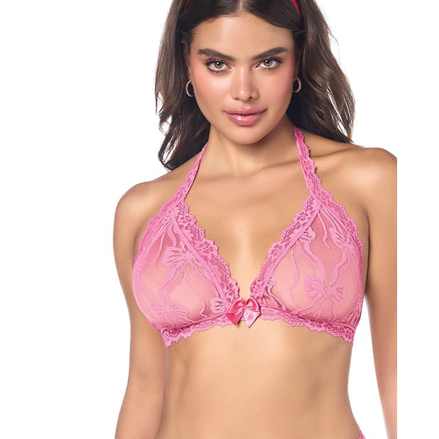 Mapale - Lacy Halter Top with Panty Lingerie Set (Pink) CherryAffairs
