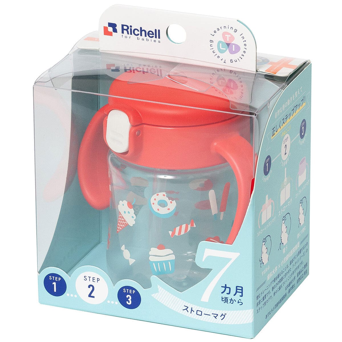 Richell - T.L.I Baby Stage 2 Try Straw Clear Training Water Bottle Mug Baby Water Bottle