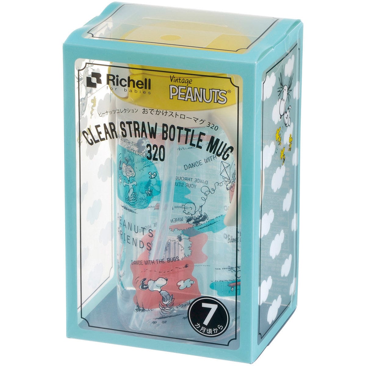 Richell - Vintage Snoopy Peanut Collection Clear Tritan Sippy Straw Bottle Mug Baby Water Bottle