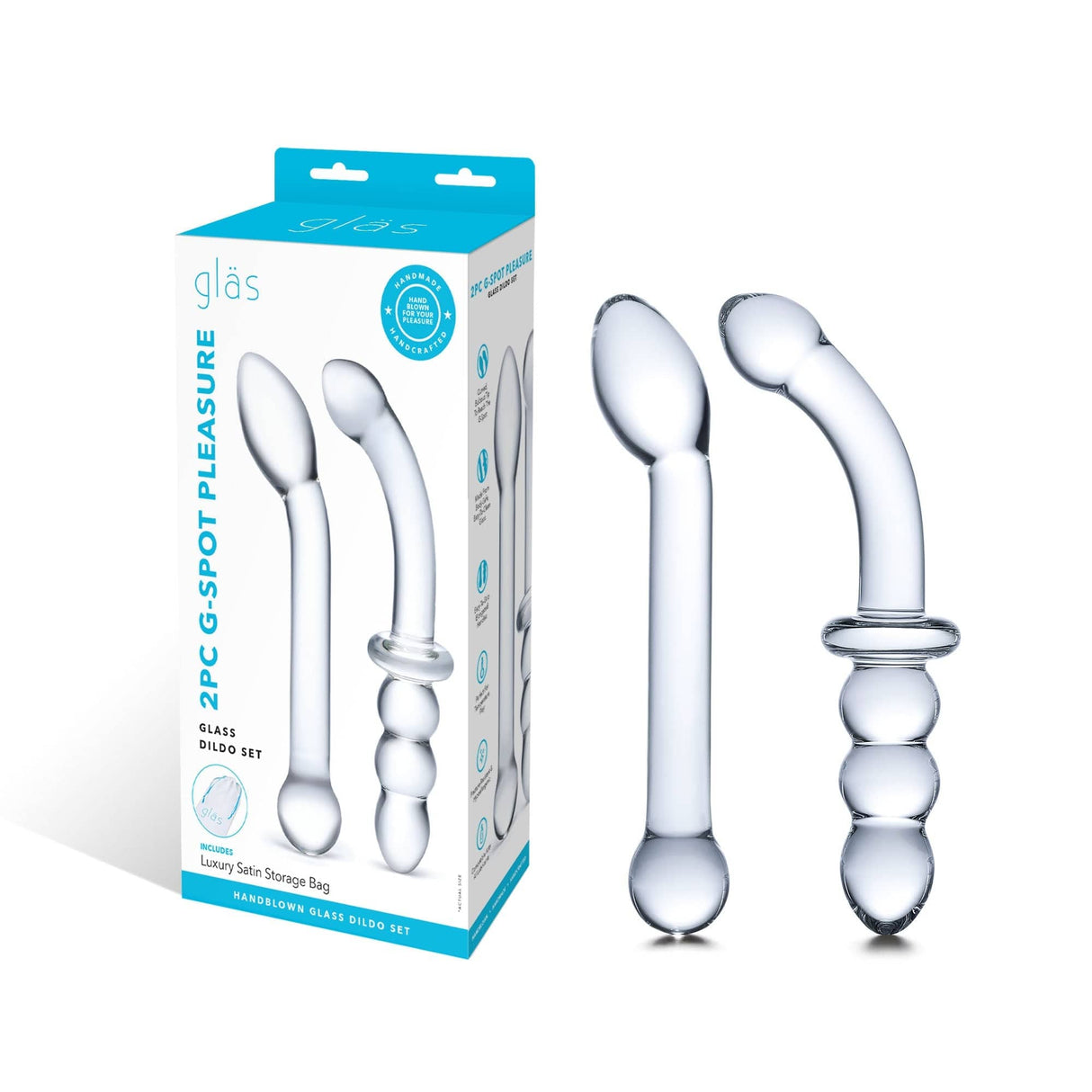 Glas - 2 pc G Spot Pleasure Glass Dildo Butt Plug Set (Clear) Glass Dildo (Non Vibration)