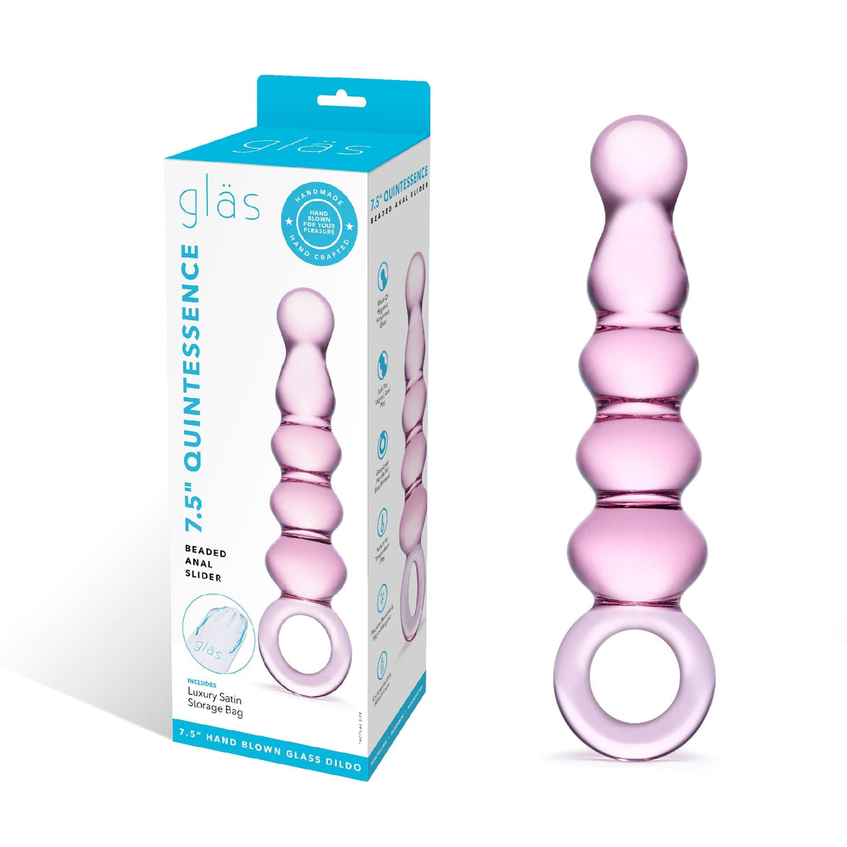 Glas - Quintessence Beaded Glass Anal Slider Dildo 7.5" (Pink) Glass Anal Plug (Non Vibration)
