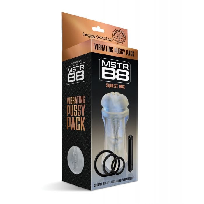 Happy Ending - MSTR B8 Squeeze Box Vibrating Pussy Masturbator Pack Kit of 5 (Clear) Masturbator Soft Stroker (Vibration) Non Rechargeable