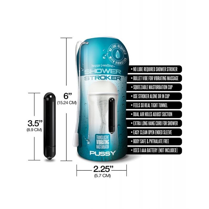 Happy Ending - Shower Stroker Vibrating Cup Masturbator Pussy (Clear) Masturbator Soft Stroker (Vibration) Non Rechargeable