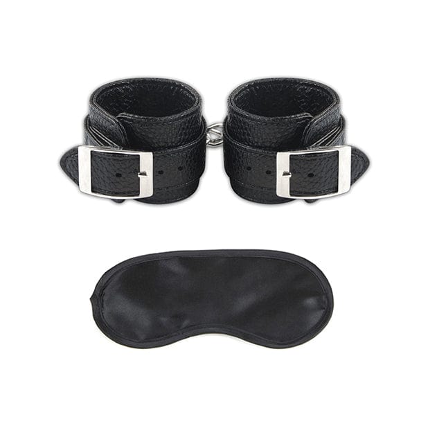 Lux Fetish - Unisex Leatherette Cuffs with Lock and Chain BDSM (Black) Hand/Leg Cuffs