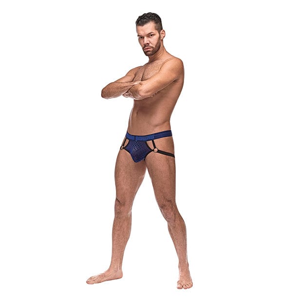Male Power - Diamond Mesh Jock Underwear with Ring S/M (Blue) Gay Pride Underwear