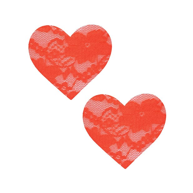 Neva Nude - Neon Orange Creamsicle Lace UV I Heart U Pasties Nipple Covers O/S (Orange) Nipple Covers