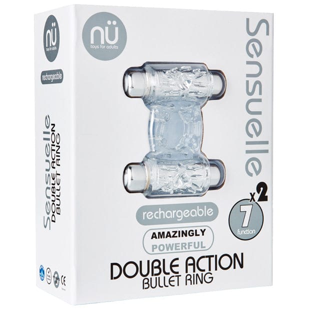 NU - Sensuelle Double Action Bullet Vibrating Cock Ring (Clear) Rubber Cock Ring (Vibration) Rechargeable