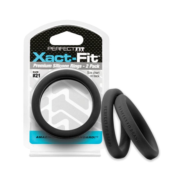 Perfect Fit - Xact Fit #21 Premium Silicone Cock Ring Pack of 2 (Black) Silicone Cock Ring (Non Vibration)