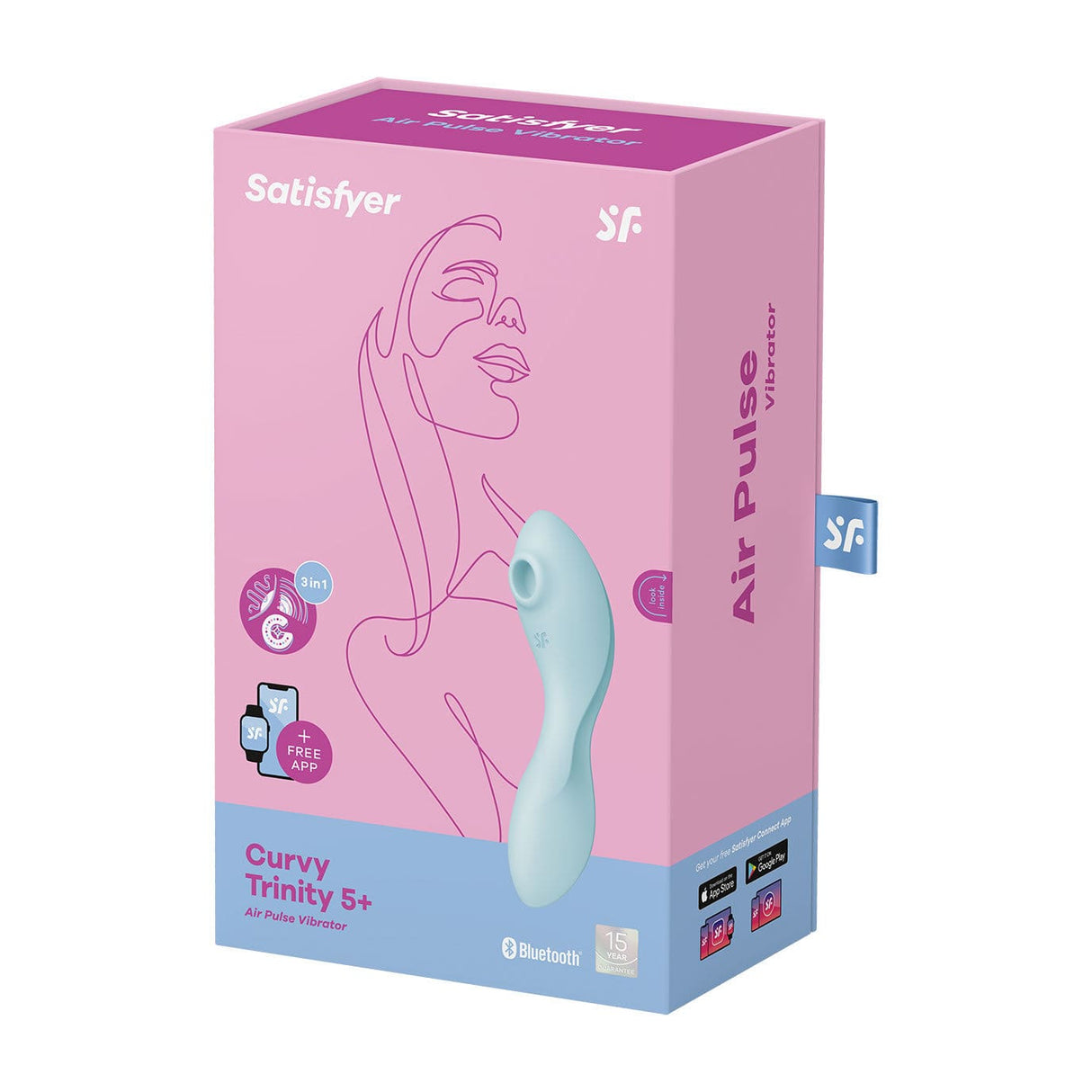 Satisfyer - Curvy App-Controlled Trinity 5 Clitoral Air Stimulator Vibrator (Light Blue) Clit Massager (Vibration) Rechargeable