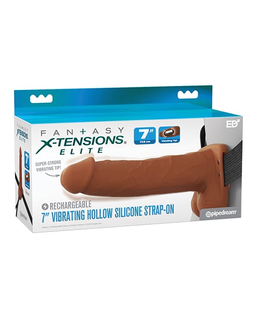 Pipedream - Fantasy X-Tensions Elite Vibrating Hollow Strap-On - Brown / 17.8 cm
