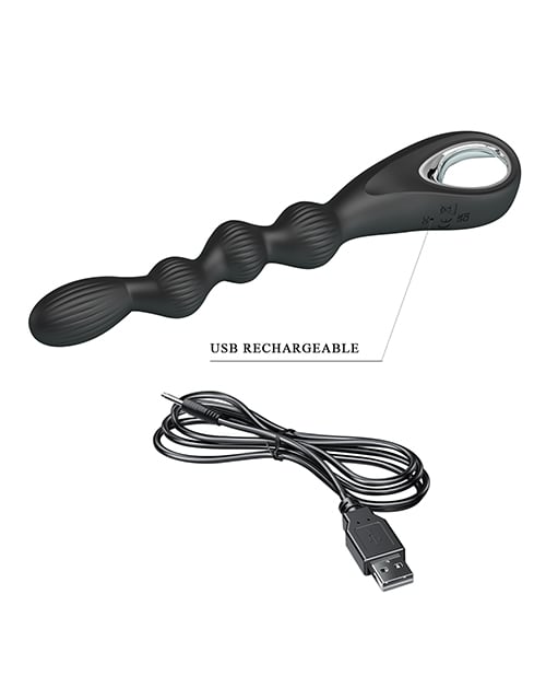 Pretty Love - Federer Rechargeable Beaded Anal Vibrator (Black) - Black