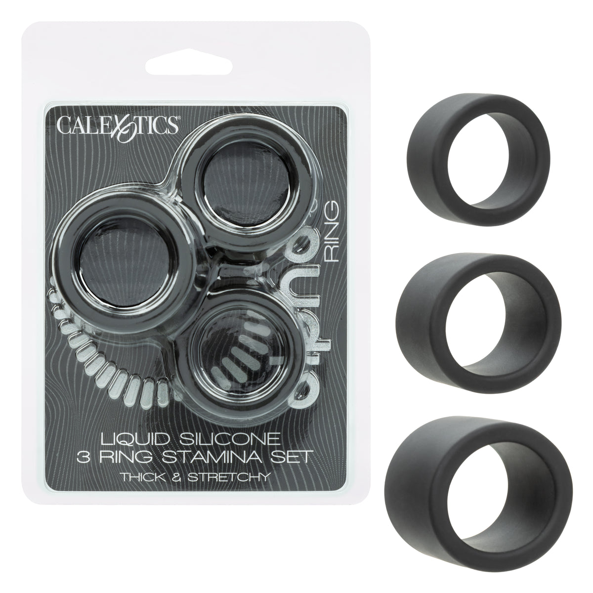 CalExotics - Alpha 3-Ring Stamina Cock Ring Set (Black) - Black