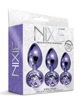 Nixie - Metal Jeweled Anal Plug Training Set (Metallic Purple) - Metallic Purple