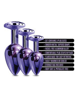 Nixie - Metal Jeweled Anal Plug Training Set (Metallic Purple) - Metallic Purple
