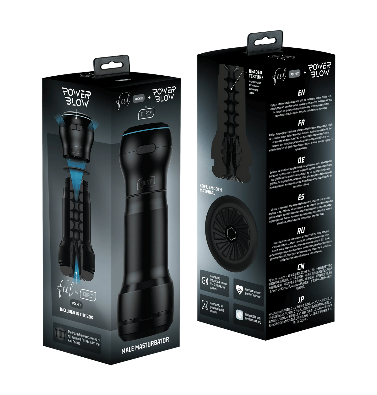 Kiiroo - Bộ đôi máy thủ dâm hút chân không PowerBlow & Feel Pocket điều khiển qua ứng dụng (Đen)