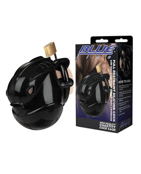 Blue Line - Full Restraint Silicone Cock and Balls Chastity Device (Black) BL1018 CherryAffairs