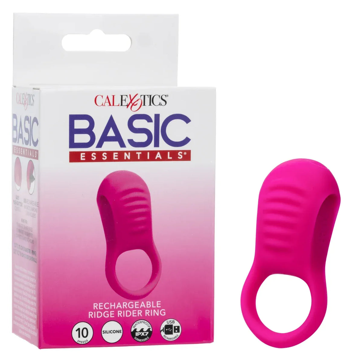 CalExotics - Basic Essentials Rechargeable Ridge Rider Cock Ring (Pink) CE2184 CherryAffairs