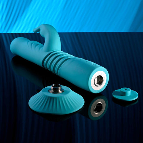 Evolved - Bunny Hop Suction-Base Thrusting Rabbit Vibrator (Blue) EV1215 CherryAffairs