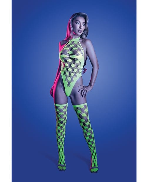 Fantasy Lingerie - Bộ teddy lưới đính đá Adrenaline (Xanh neon)