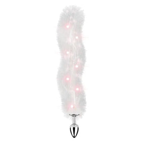 Hott Products - Foxy Tail Light Up Faux Fur Butt Plug (Silver/White) HTP1018 CherryAffairs
