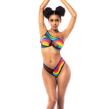 Mapale - Pride One Shoulder Top Garter Belt and Panty (Black) MAP1040 CherryAffairs