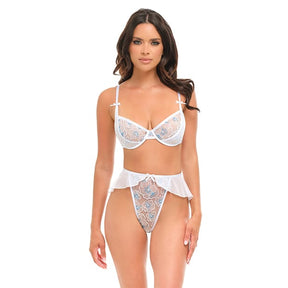 Oh La La Cheri - Elena Floral Embroidered 2 pc Set with Skirted Bottom (White) OL1026 CherryAffairs