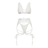 Oh La La Cheri - Naya Lace 3 pc Lingerie Set with Strap Details (White) OL1027 CherryAffairs