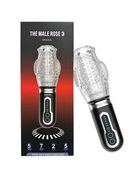 The Male Rose - 3 Thrusting, Rotating & Vibrating Oral Masturbator (Black) TMR1002 CherryAffairs