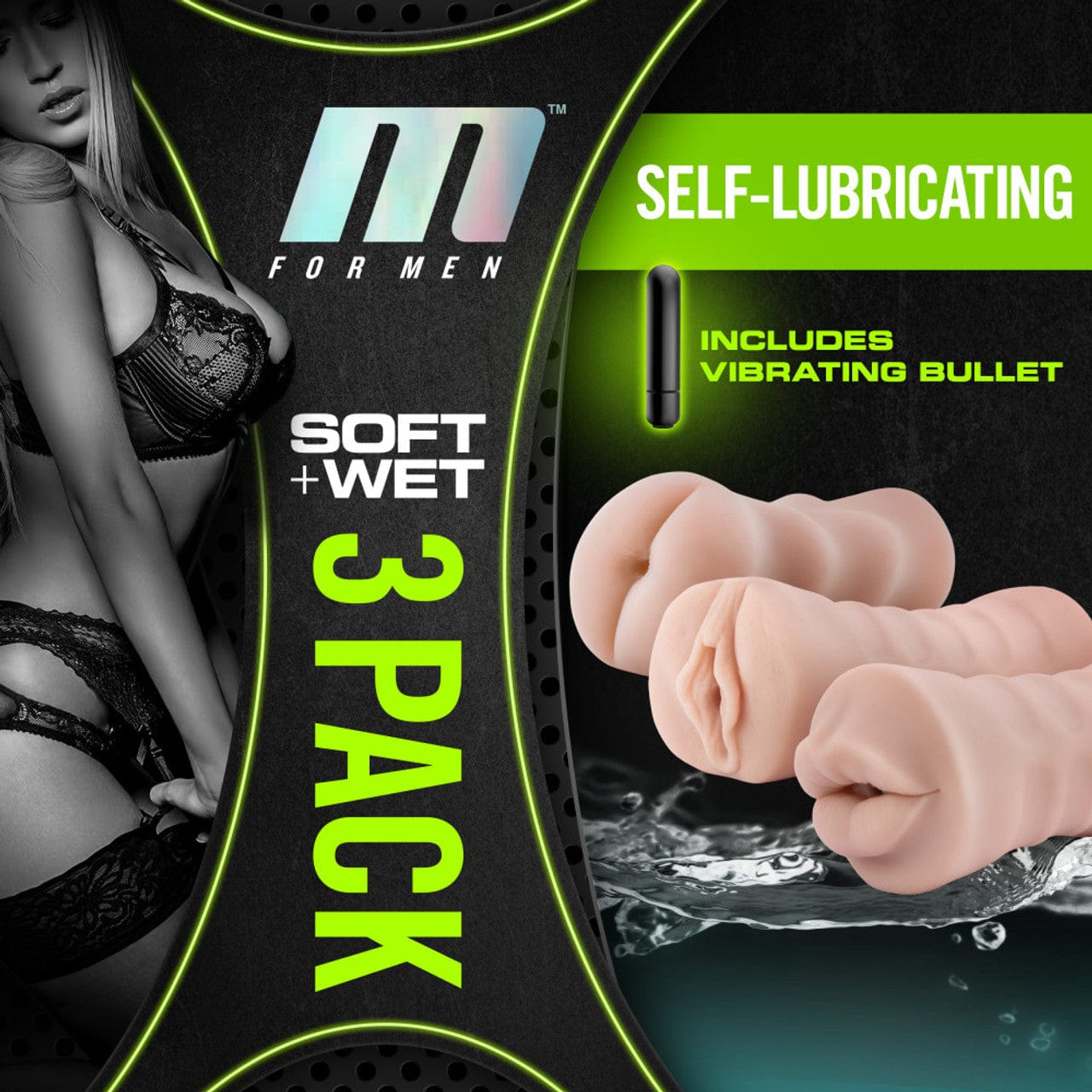 Blush Novelties - M for Men Self Lubricating Vibrating Stroker Masturbator Sleeve Kit (Beige) BN1143 CherryAffairs
