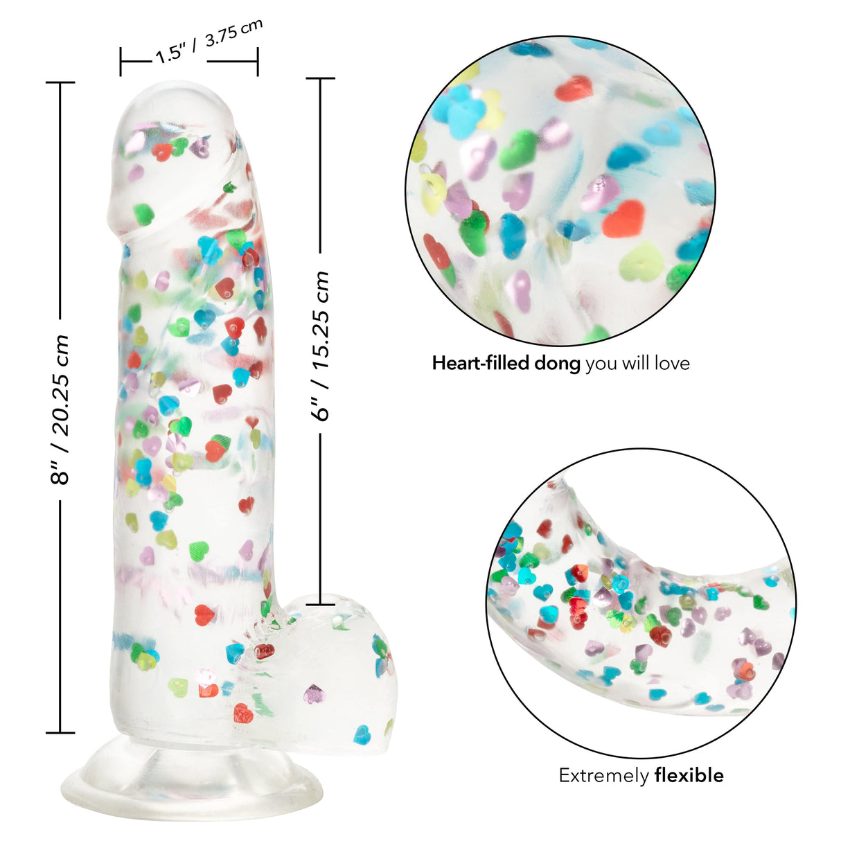 California Exotics - Naughty Bits I Love Dick Heart filled Dong Realistic Dildo with Balls 8" (Clear) CE1968 CherryAffairs