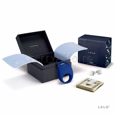 LELO - Pino Vibrating Cock Ring with Cufflinks and Clip (Blue) - CherryAffairs.sg