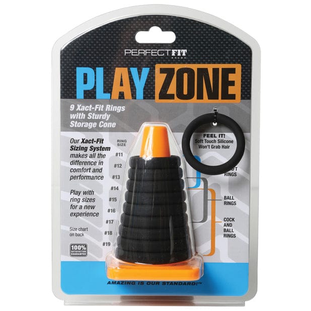 Perfect Fit - Play Zone Xact Fit Silicone Cock Rings Kit Pack of 9 (Black) PF1047 CherryAffairs